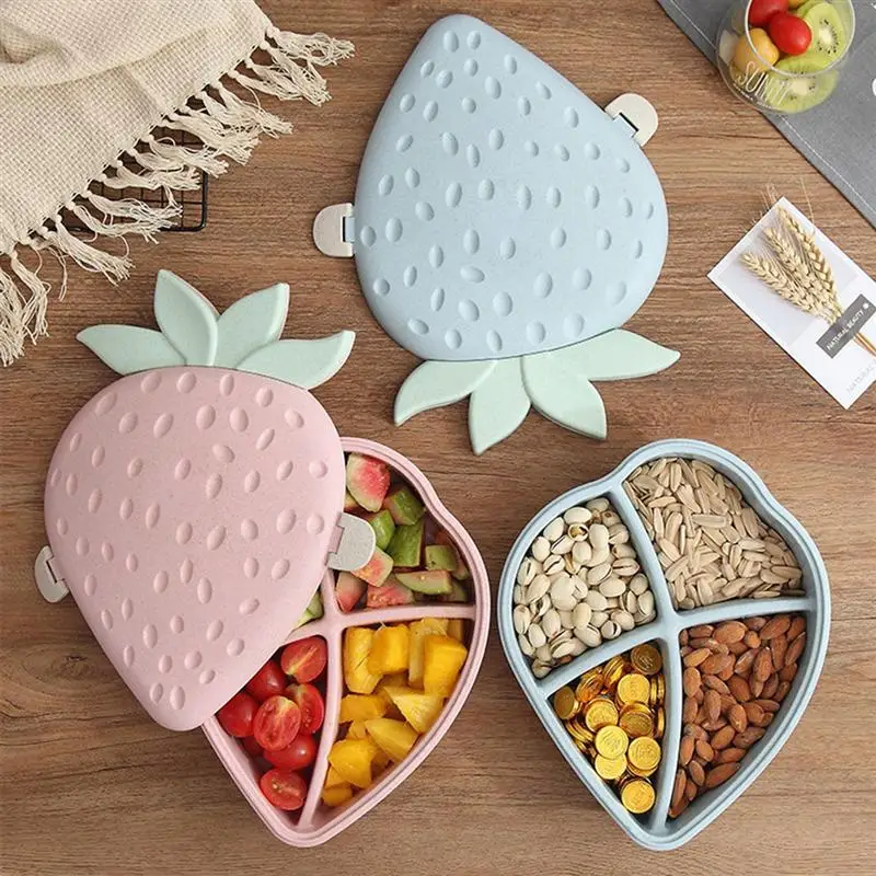 Разделенная тарелка из пшеничной соломы фруктов клубничный дизайн лоток для