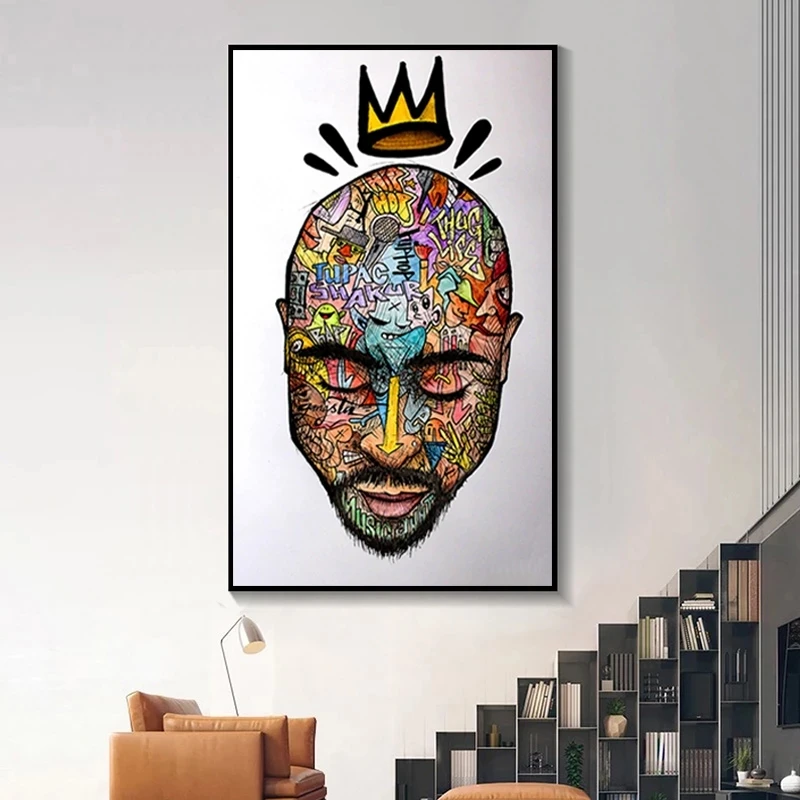 Плакат и принты Tupac Shakur граффити настенное искусство раппер король 2PAC холст