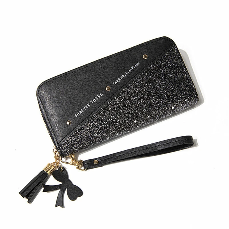 

2021 Fashion Sequined Patchwork Glitter Wallet For Women Long PU Leather Wallet Coin Purse Female Wallets Girls Gifts Wholeale
