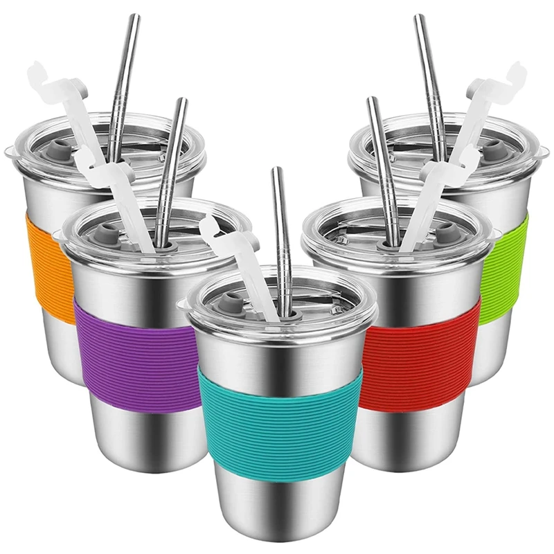 

Детские чашки с соломинкой и крышками, 16 унций, непроливаемые детские чашки из нержавеющей стали с крышками и соломинкой, чашки для малышей ...