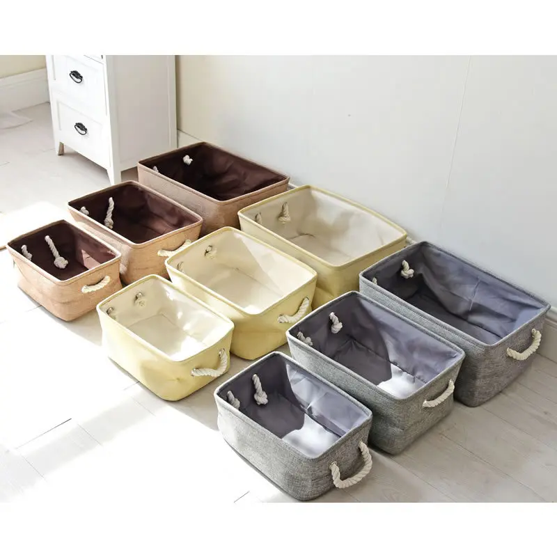 

Foldable Storage Bin Rectangular Basket with Sturdy Cotton Handles Collapsible Organizer Bin for Shelf Closet Nursery Organizing