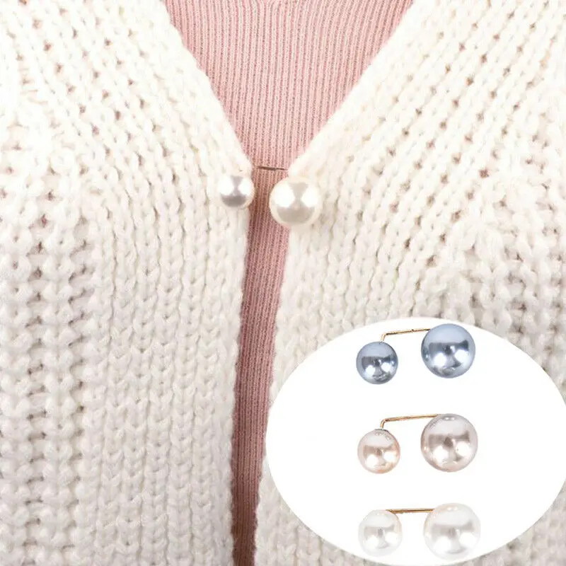 

3Pcs/Set Double Pearl Pins for Women Designer Female Brooches Clothing Accessories Simulated Pearl Sweater Knit Shirt Jewelry