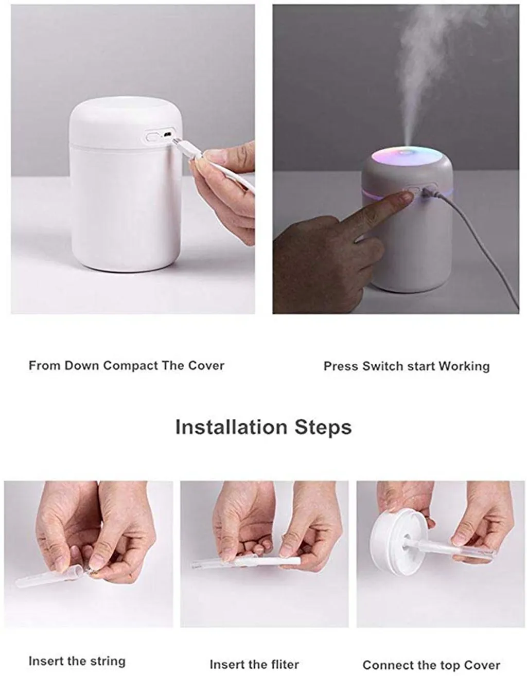 

Portable Mini Humidifier 300ml Cool Mist Humidifier With Night Light Air Humidifier Large Air Purifier For Home Aroma Diffuser