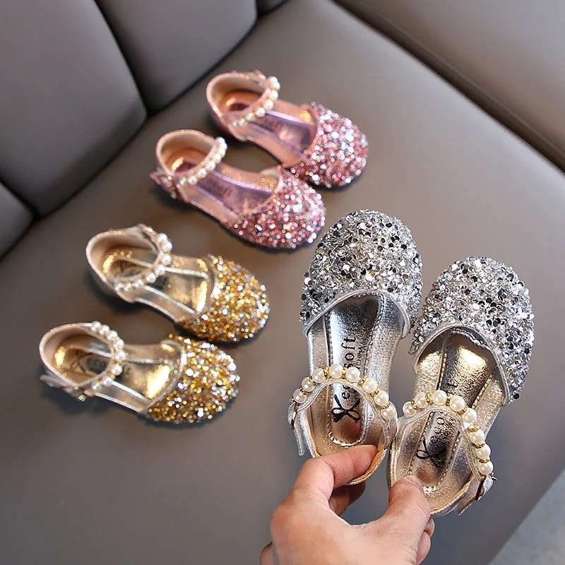 Kids Flower Children Girls Glitter Princess Shoes Sandals For Litter Girls Sequins Crystal Single Shoes 1 2 4 6 8 10 years old