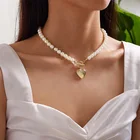 Женское Ожерелье с кулоном Золотого сердца, колье с имитацией жемчуга, вечерние модные свадебные украшения