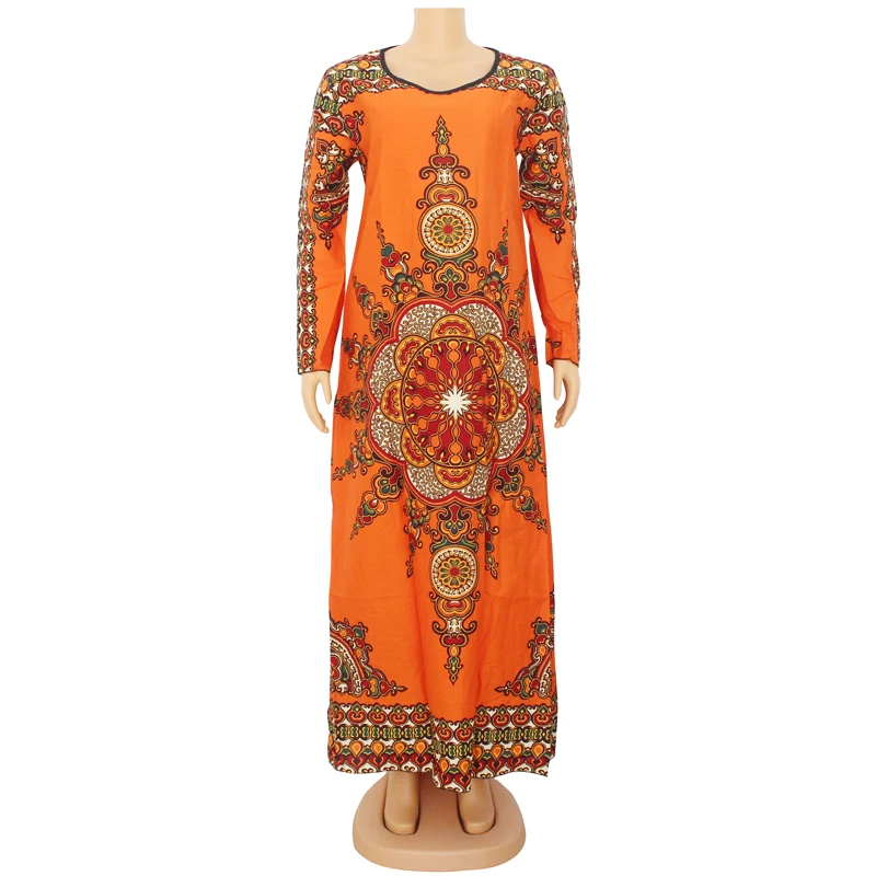 Дашики женские платья с длинным рукавом этнический стиль принт оранжевый