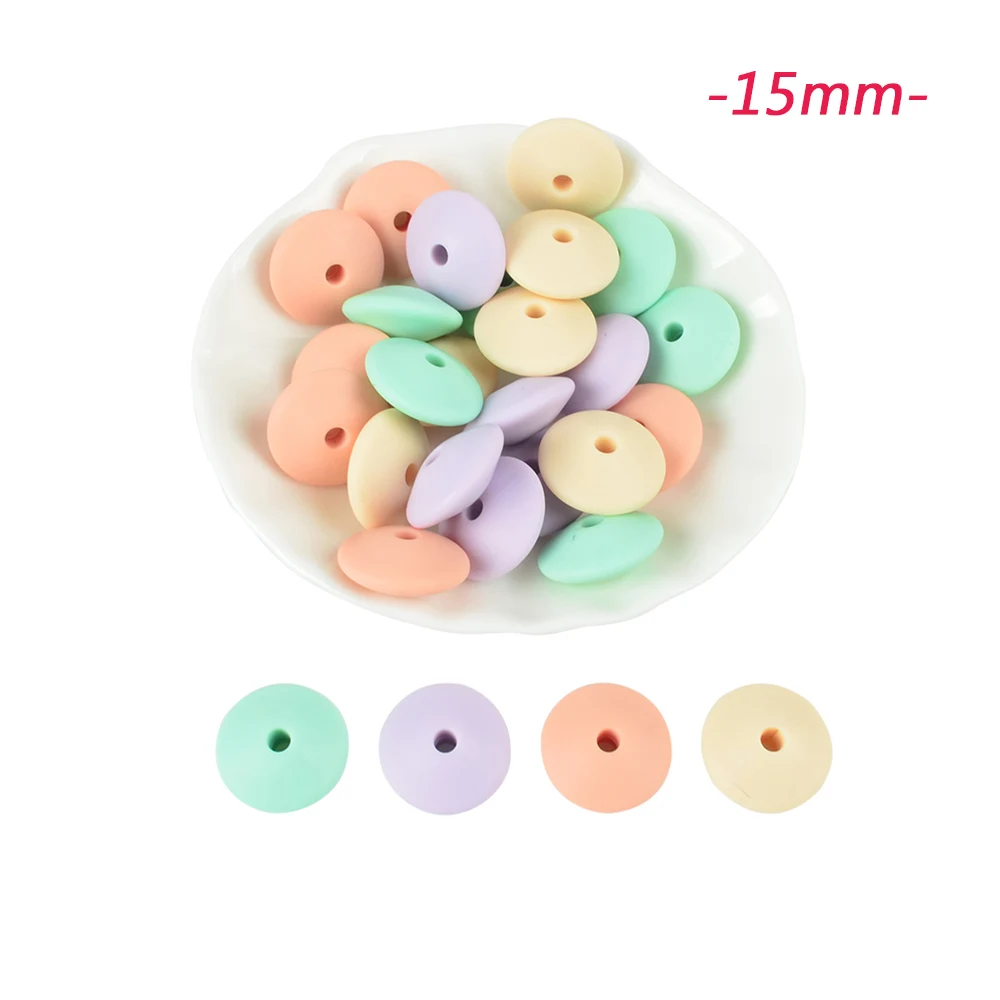 15mm-G LOFCA, 15 мм, силиконовые круглые бусины, чечевица, 30 шт./лот, Прорезыватель для зубов, детский прорезыватель, жевательный, BPA бесплатно, сделай сам, цепочка для соски, пищевой силикон - Цвет: 15mm-G