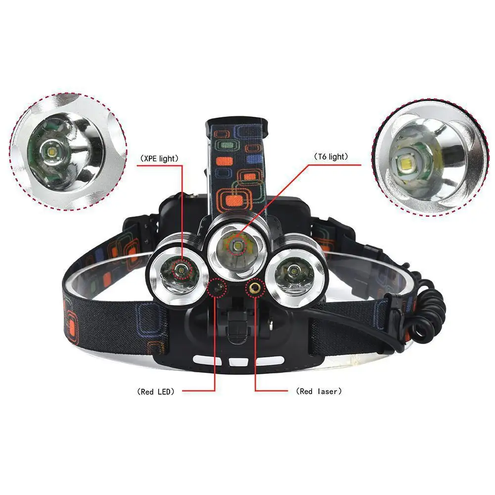 Светодиодный налобный фонарь CREE T6 + 2 * XPE красный светодиодный лазерный с 4