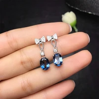 huitan delicate womens drop earrings bow with blue cz aesthetic girls earrings anniversary gift high quality new trendy jewelry