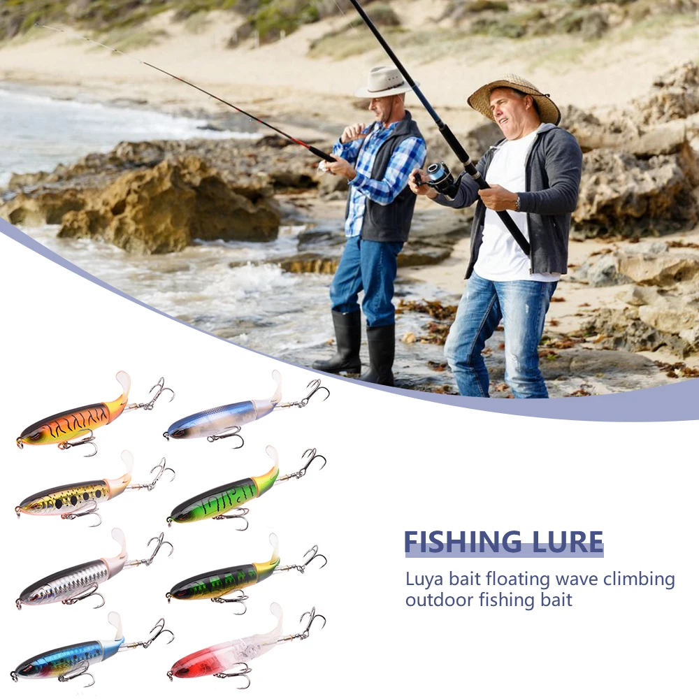

8pcs Whopper Plopper 10cm 13g Floating Fishing Lure Artificial Hard Bait Wobbler Rotating Tail Fishing Tackle with 3D Eyes