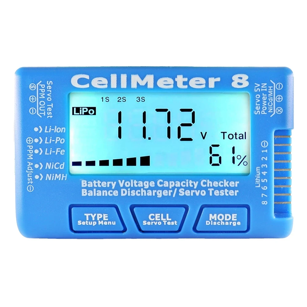 ЖК-дисплей цифровой Батарея ёмкость Checker RC CellMeter 8 жизни Li-Ion Nicd NiMH батарея тестер