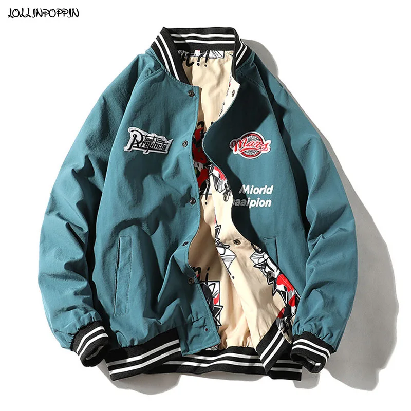 

Мужская двусторонняя бейсбольная куртка с принтом и воротником-стойкой, весна-осень 2021, уличная одежда, свободная куртка, повседневная, ярк...