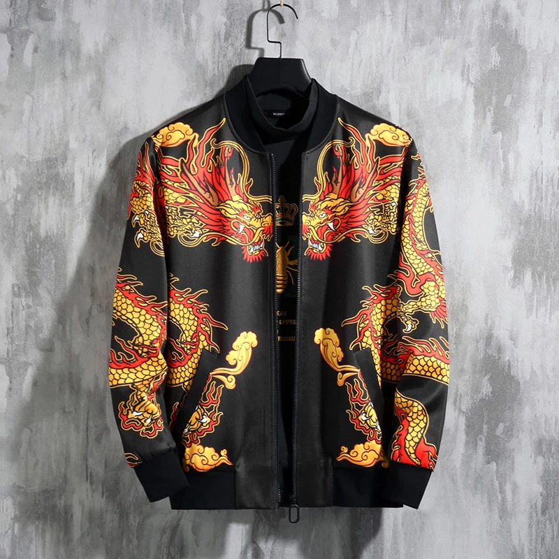 

Chaquetas Negras Hombre Autumn Chinese Style Print Jacket Men Bomber Jacket Vetement Homme Veste Big Size 7XL Chaquetas Hombre