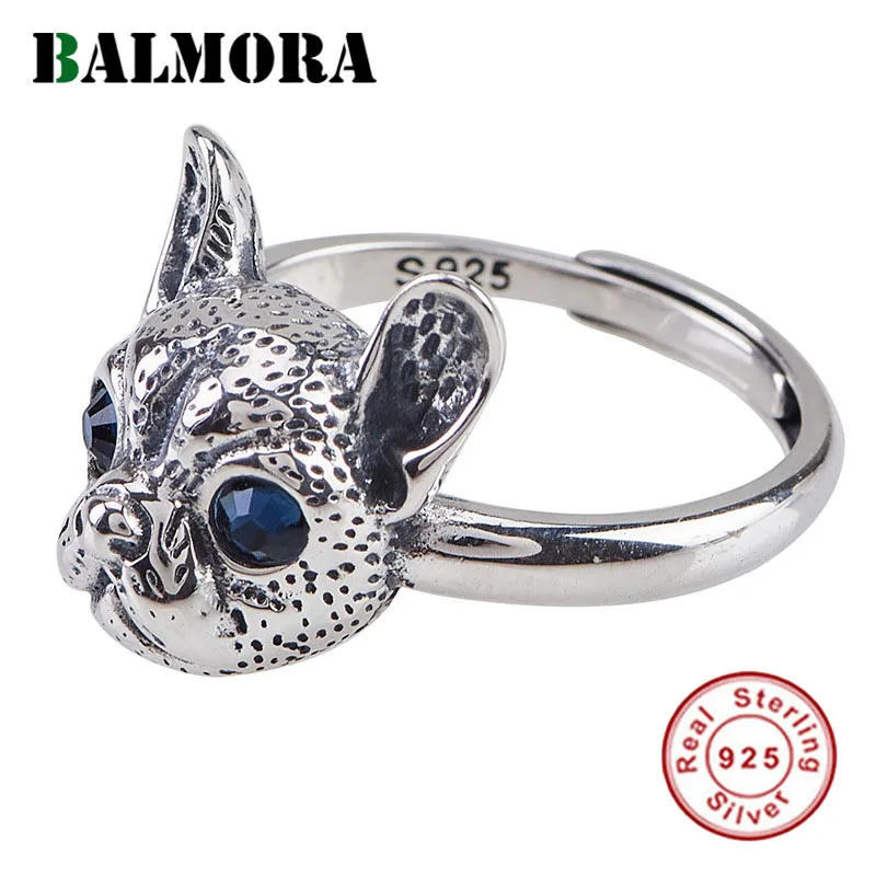 

BALMORA 100% 925 Silver 3D Cute Puppy Dog Ring For Women Girl Lover Punk Animal Hollow Open Ring Statement Ring Jewelry Gift