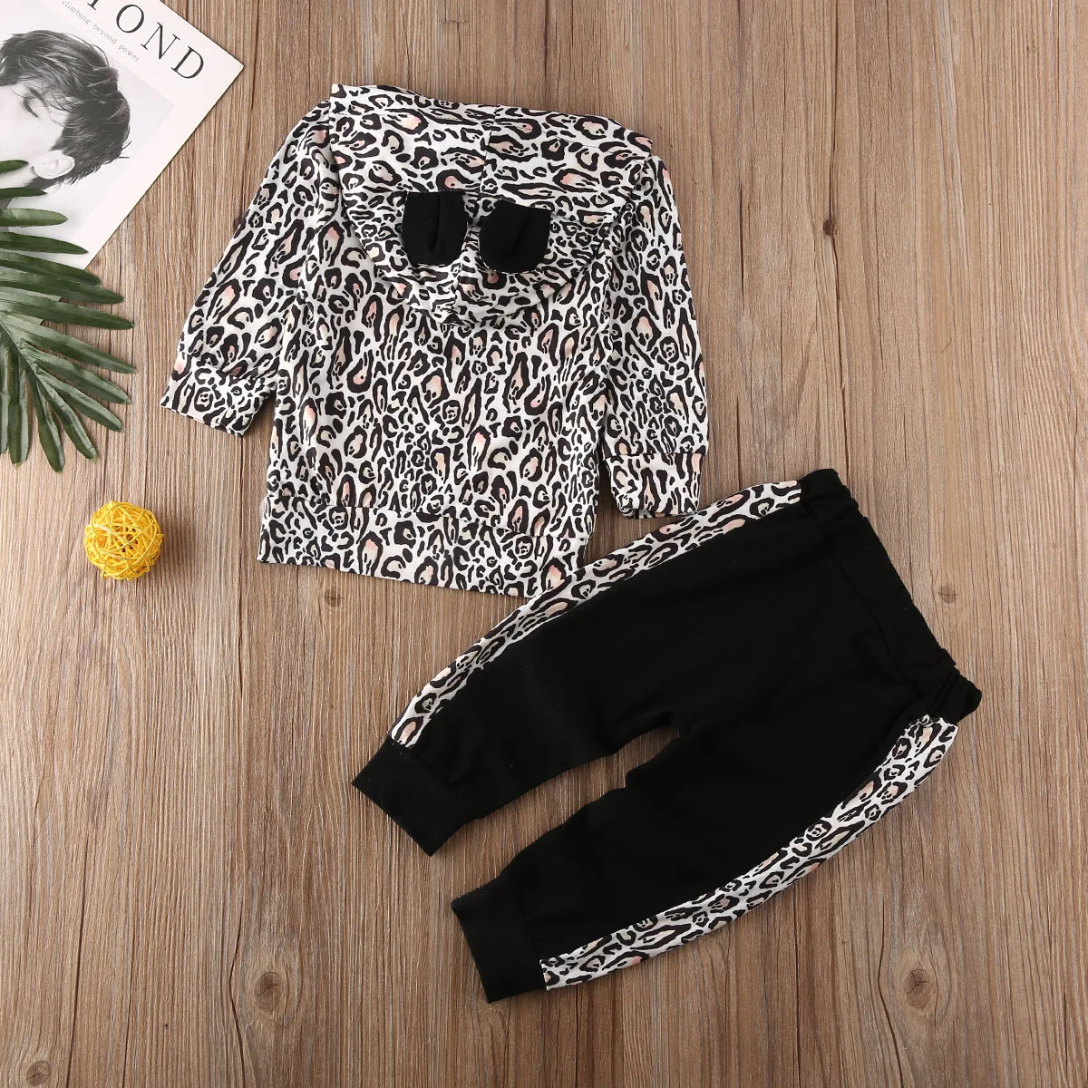 0-3T 2pcs Toddler Kids Baby Girl Outfits Long Sleeve Leopard Print Hooded Sweatshirt Hoodie Tops+Pants Outfit Set | Детская одежда и