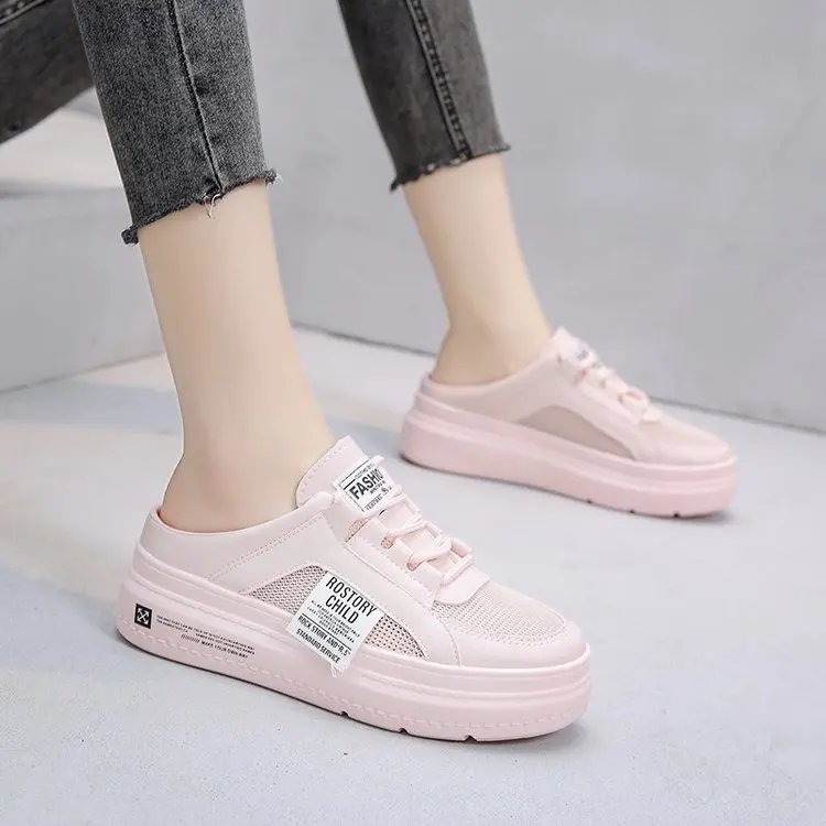 

Baotou half slippers female spring/summer new Korean version of fashion sponge cake thick-soled word wearing lazy white slippers