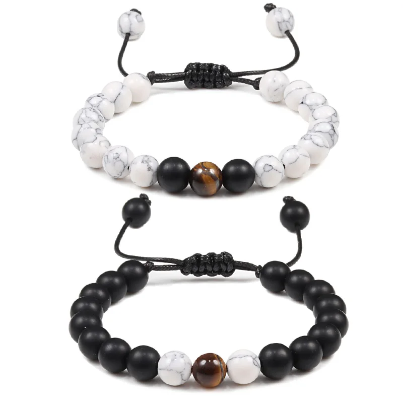 Adjustable Rope Natural Stone Beads Buddha Bracelets Brown Tiger Eyes Matte Yoga Braid Bracelet For Women Jewelry Homme Unisex | Украшения