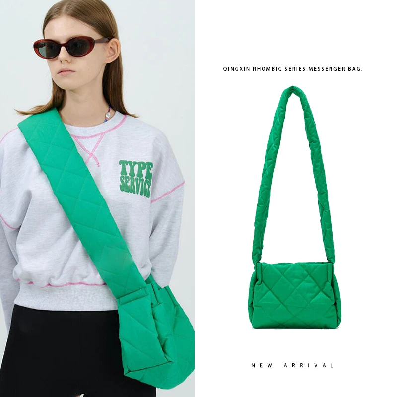 

Модная стеганая сумка через плечо lingge для женщин, дизайнерские нейлоновые Наплечные сумки с подкладкой, пуховая Хлопковая сумка-мессенджер...