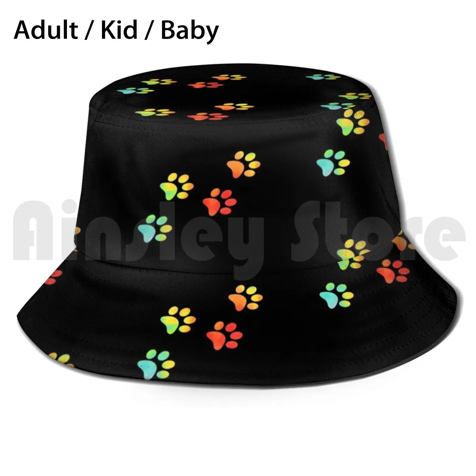 More Rainbow Paw Prints Sun Hat Foldable UV Protection Paw Dog Cat Wolf Feline Canine Fox Track Tracking Toe Toes