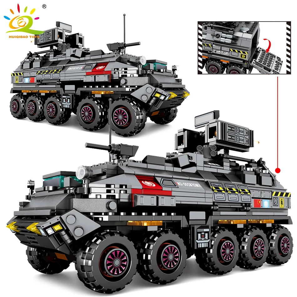 

HUIQIBAO City Movie Wandering Earth Chariot Trucks Building Blocks Military Tank Vehicle Soldiers Figures Bricks Toys Children