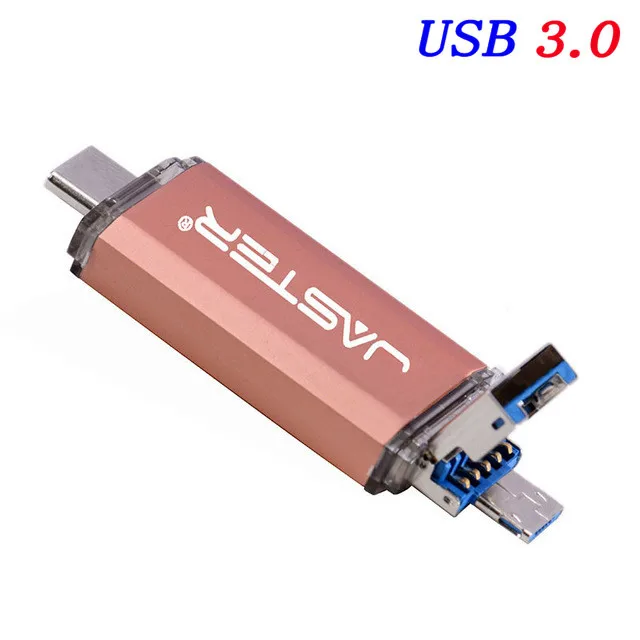 Rose gold JASTER 3 в 1 OTG(Android& USB& Type_C) флеш-накопитель USB 3,0 Металлический пользовательский флеш-накопитель 64 ГБ 32 ГБ 16 ГБ 8 ГБ 4 ГБ свадебные подарки - Цвет: Rose gold
