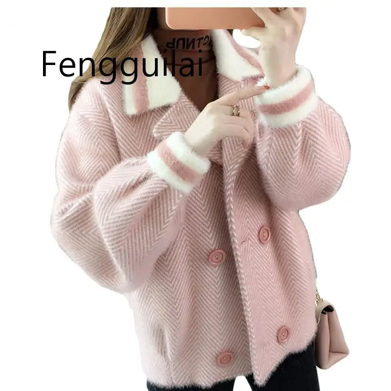 Новинка 2019 осень и зима имитация норки вязаные топы женское маленькое пальто