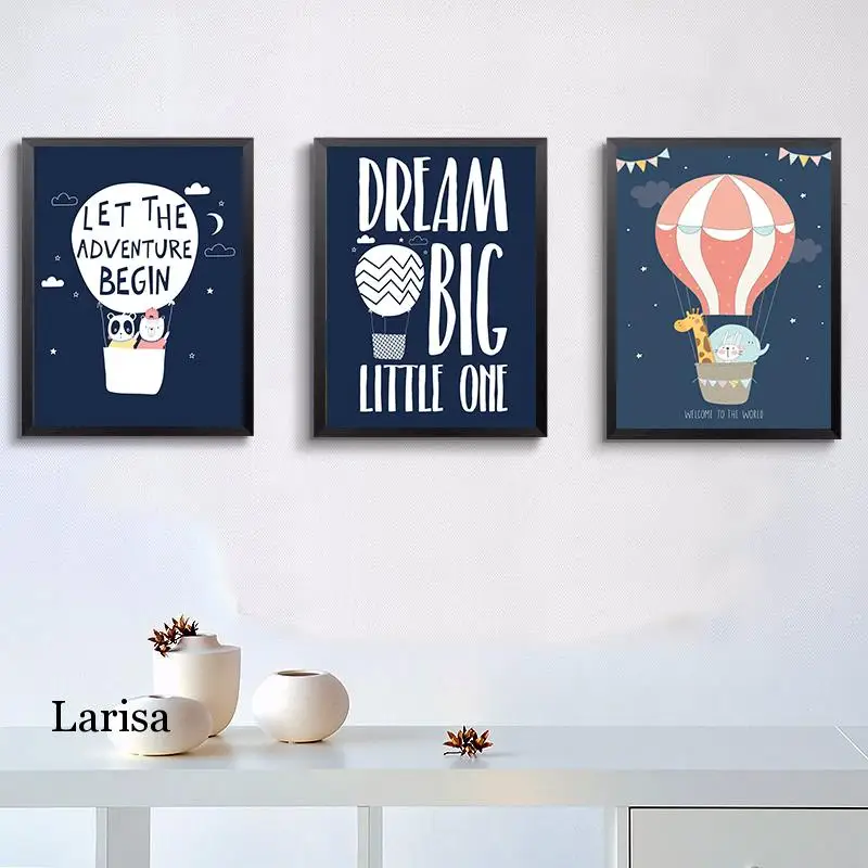 

Nordic Style Poster Waterproof Ink Cartoon Hot Air Balloon Letter Canvas Painting Prints Wall Art Home Deor for Children Room