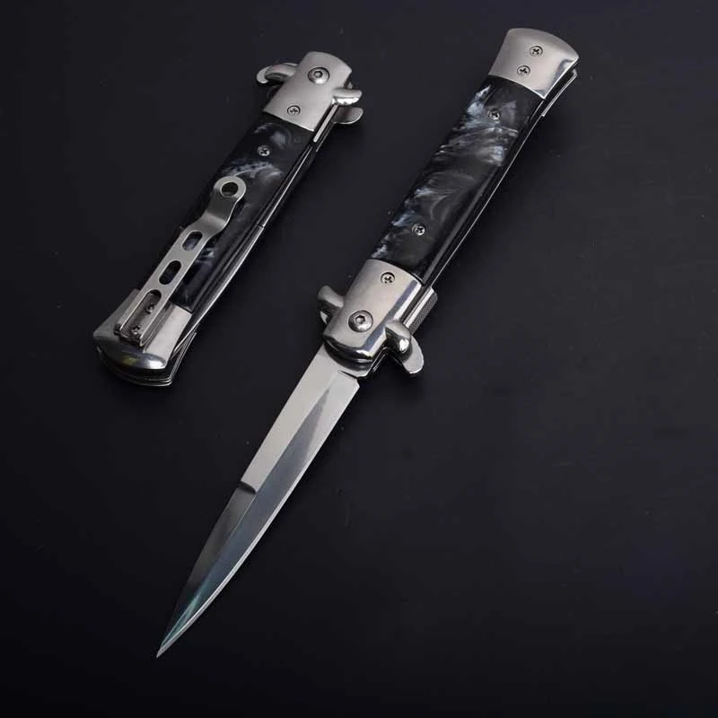 Black resin Складной нож с лезвием, высокотвердое лезвие с деревянной ручкой, Походный нож, наружные ножи из нержавеющей стали, охотничий нож для выживания на открытом воздухе - Цвет: Black resin