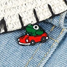 Брошь с дизайном лягушка, красная машинка, зеленая лягушка, персонаж мультфильма, лацкан, эмаль, джинсы, рюкзак, значки с животными, Забавный креативный подарок для детей