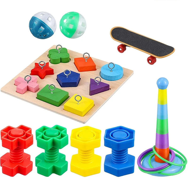 

Bird Training Toys Parrot Intelligence Toy Parrot Wooden Block Puzzles Toy Stacking Rings Toy