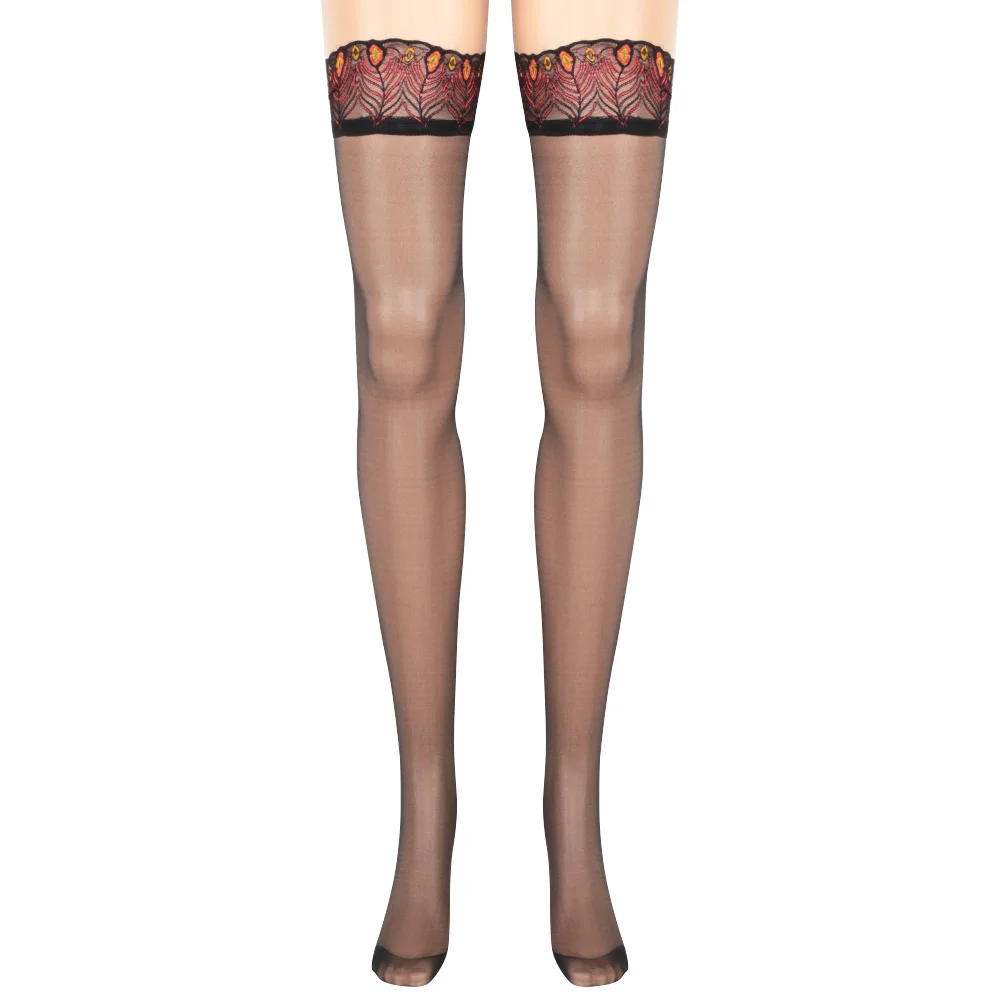 Сексуальные женские колготки Вышивка павлиньи перья высокие чулки до бедра