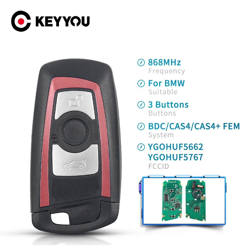 

KEYYOU 434 МГц 868 МГц 315 МГц 3/4 кнопки дистанционный ключ для BMW 5 7 F серии X5 X6 F20 F21 F30 F31 2009-2016 Фем/BDC CAS4 CAS4 +