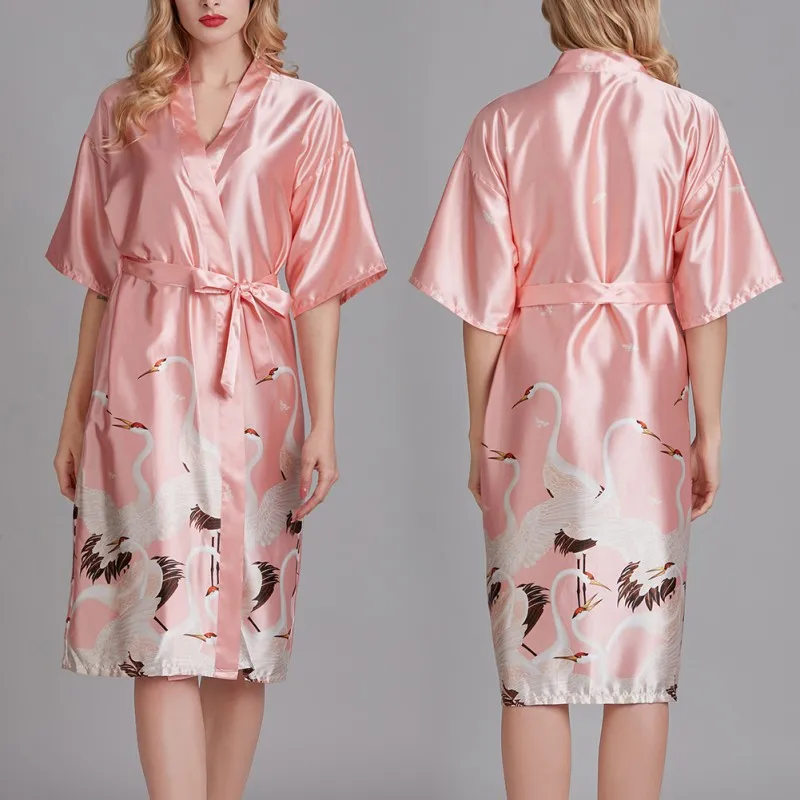 

Plus Size Elegant Sexy Satin Silk Women Bathrobe Imitation Night Robes Women Homewear Spring Autumn Long Sleeve Nightdress