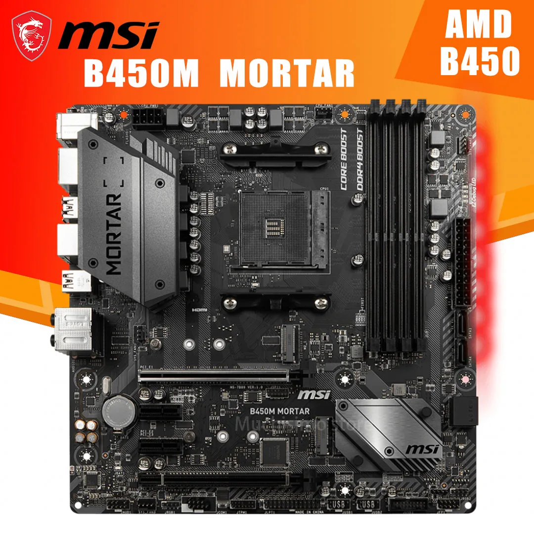 used b450m mortar motherboard socket am4 ddr4 1866mhz pci e 3 0 m 2 cpu 1st gen 2rd gne amd ryzen hifi overlocking desktop b450 free global shipping