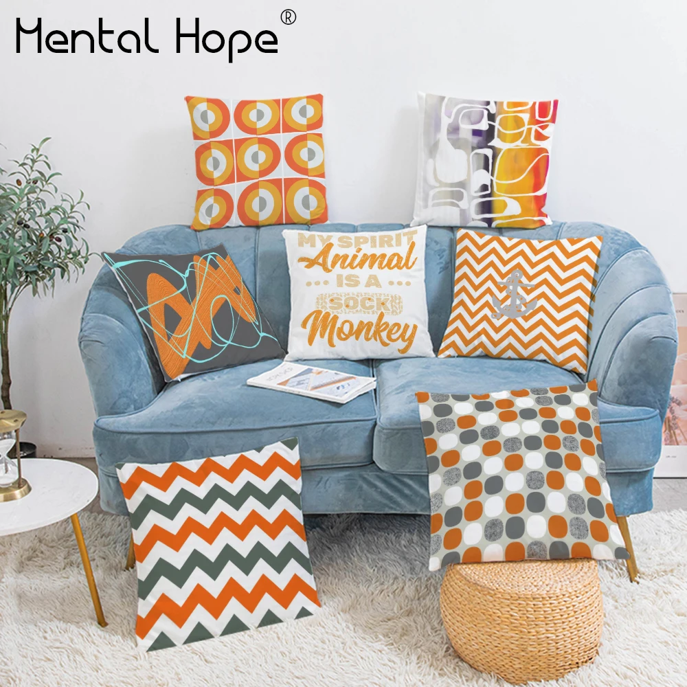 

Orange Geometric Sofa Cushion Cover Striped Pattern Decorative Throw Pillow Cover Home Decor Plush Living Room Square Pillowcase