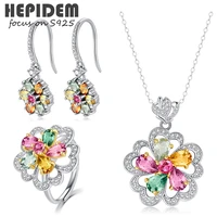 hepidem rotate 100 tourmaline 925 sterling silver necklace rings earrings 2022 women red stone gem s925 fine jewelry set 1419