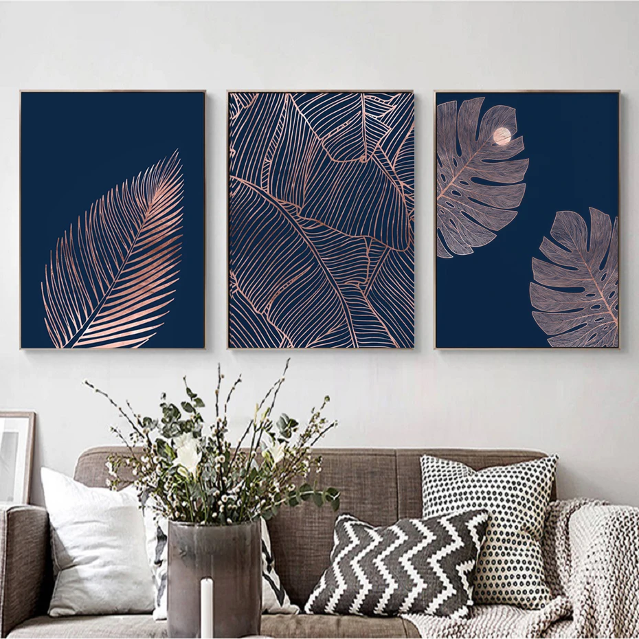 

Nordic Hand-painted Minimalism Plant Leaf Triptych Abstract Painting Bedroom Poster Wall Art Print Printing Home Decoration