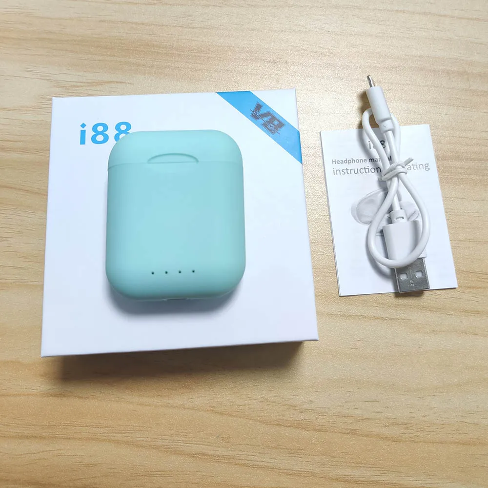 i88 green Оригинальные матовые беспроводные наушники i88 TWS с Bluetooth, наушники с сенсорным управлением, bluetooth 5,0 с микрофоном, Bluetooth наушники - Цвет: i88 green