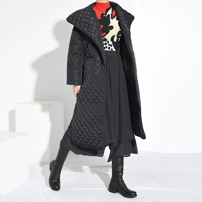 

[EAM] Black Brief Long Big Size Warm Cotton-padded Coat Long Sleeve Loose Fit Women Parkas Fashion New Autumn Winter 2021 A319