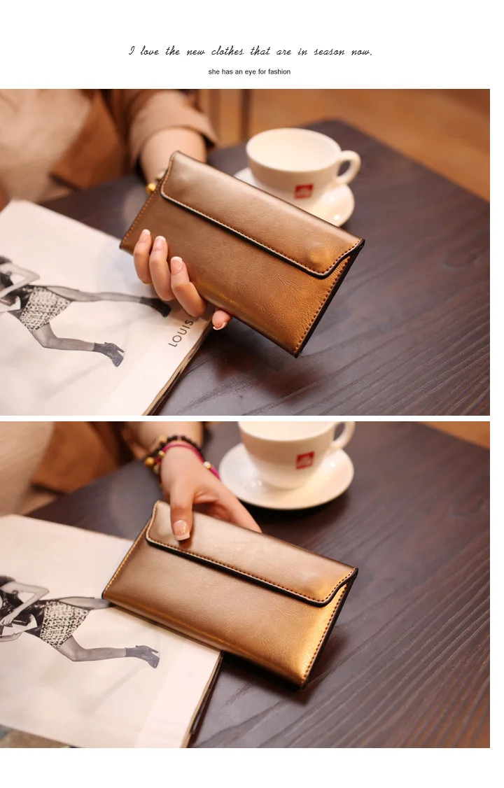 

New Style Long Wallet Women's Thin Leather Magnetic Buckle Leather Korean-Style Envelope Buckle