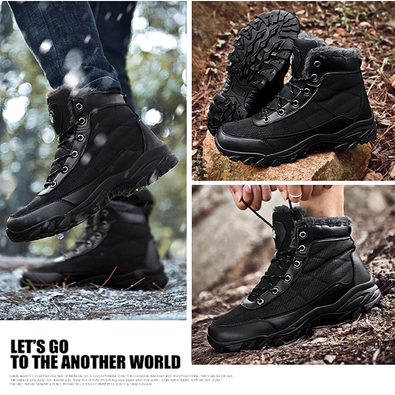 

New Men Boots Winter Man Shoes Ankle Boots Men Snow Boots Round Toe Plush Keep Warm Men Footwear Lace-Up Casual Trendy Shoes Men