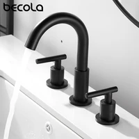 3pcs black bathroom basin faucets hot and cold mixers easy installed deck mounted mixer tap widespread faucet