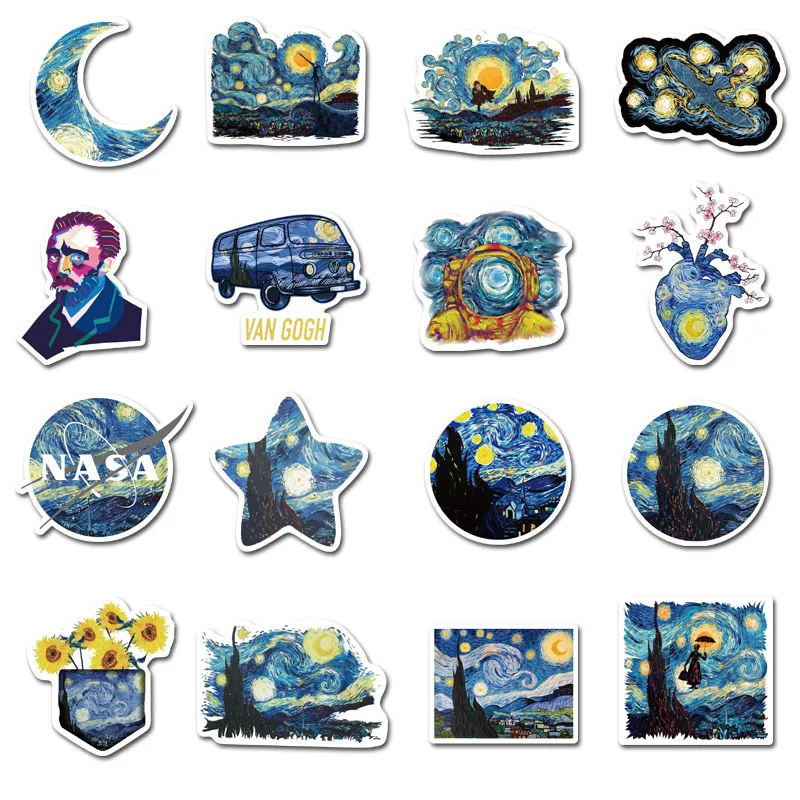 

40 pcs/set The Oil Painting Of Van Gogh Sticker Waterproof Stickers for Luggage DIY Scrapbooking Stationery Laptop Sticker