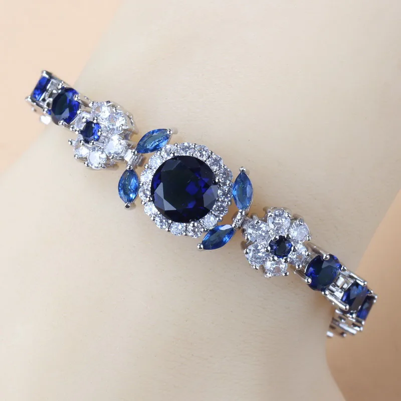 925 Mark Charm Female Bracelet Bangle Blue Cubic Zirconia 6-Colors Wedding Jewelry Adjustable Length 18+3CM