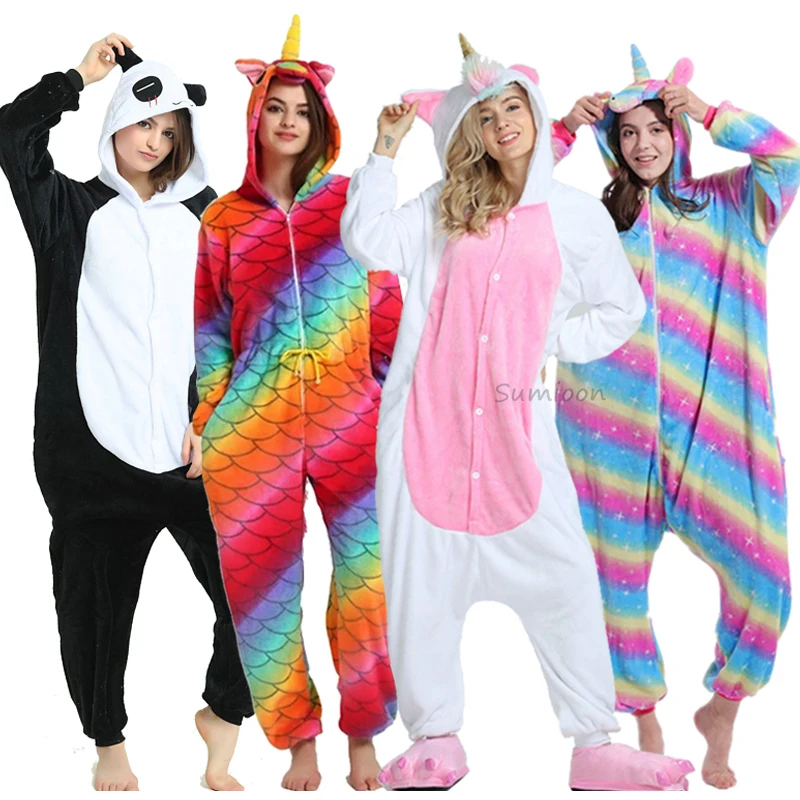 Пижама в виде единорога для взрослых мультяшный Стич панда женский и мужской