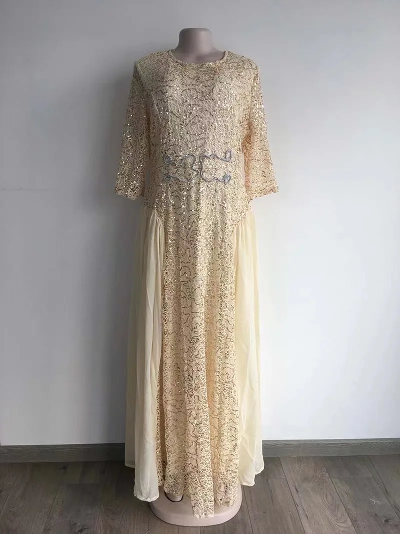 

Popular African Women's Sequins Party Long Sleeve Maxi Dress Dashiki Autumn Winter Wedding Net Lace Lady Dress African Clothing