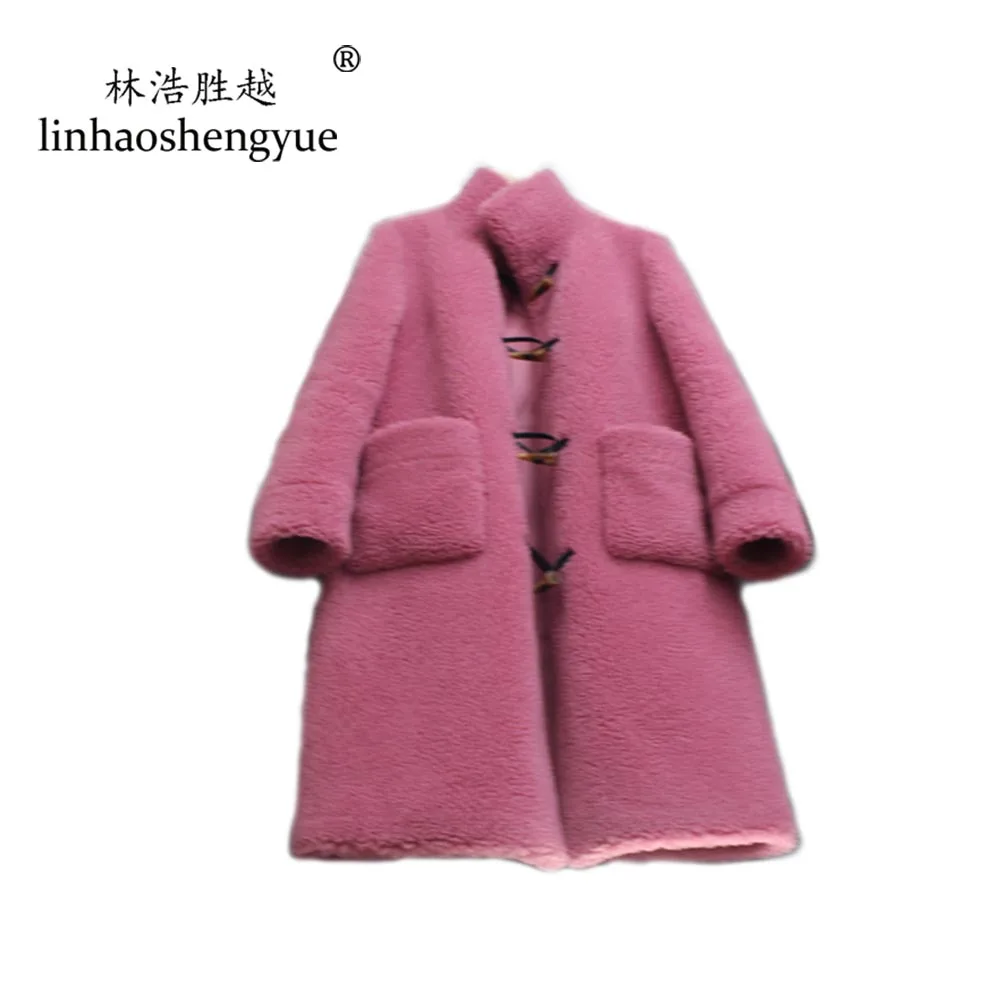 Linhaoshengyue  2020 Spring New Fashion Women Blends Wool 90cm Lenght Coat Spring Autumn Winter Fashion Freeshipping