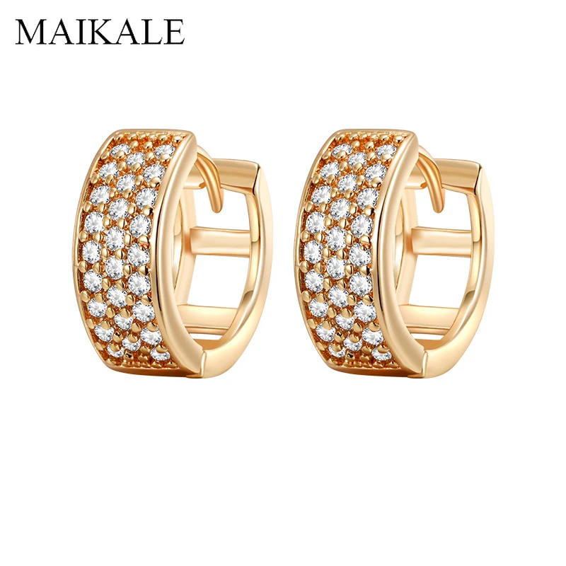 MAIKALE, новые модные маленькие круглые серьги-гвоздики, покрытые цирконием, позолоченные, серебряные, круглые очаровательные серьги для женщин, ювелирное изделие, подарок
