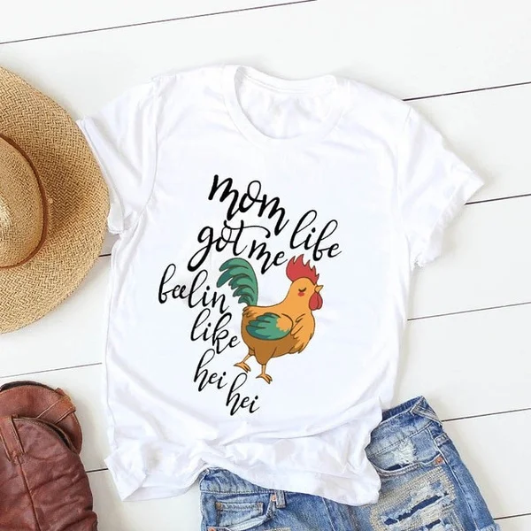 

Women Lady T Shirt Mom Life Chicken Printed Tshirt Ladies Short Sleeve Loose Tee Shirt Women Female Tops Clothes Graphic T-shirt