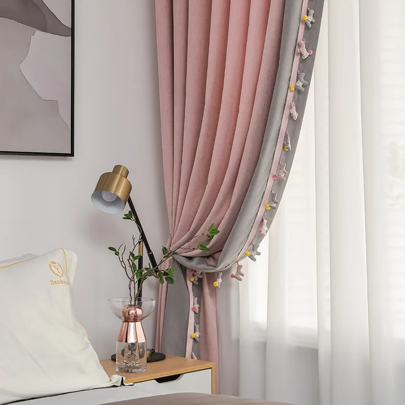 

2022 New Cartoon Curtains Children Princess Wind Powder Gray Pony Chenille Girl Curtains Curtains for Living Dining Room Bedroom